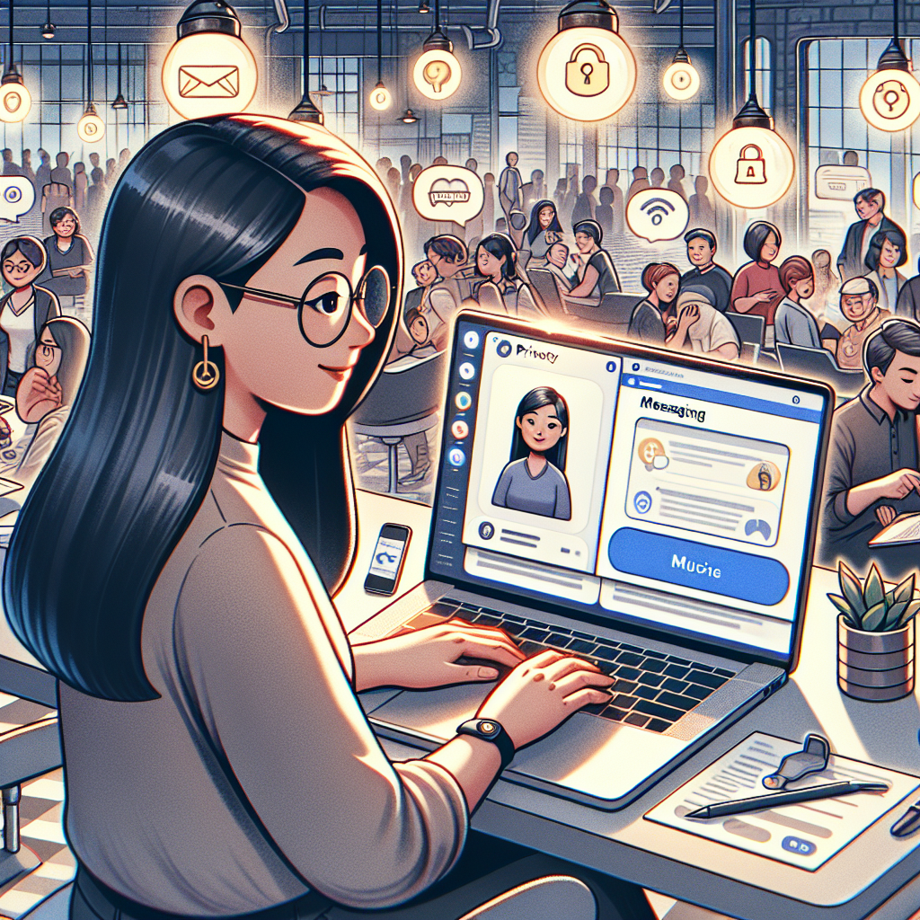 Illustration of Freelancer using laptop with messaging dashboard in a mic setting, with a inspired mood.