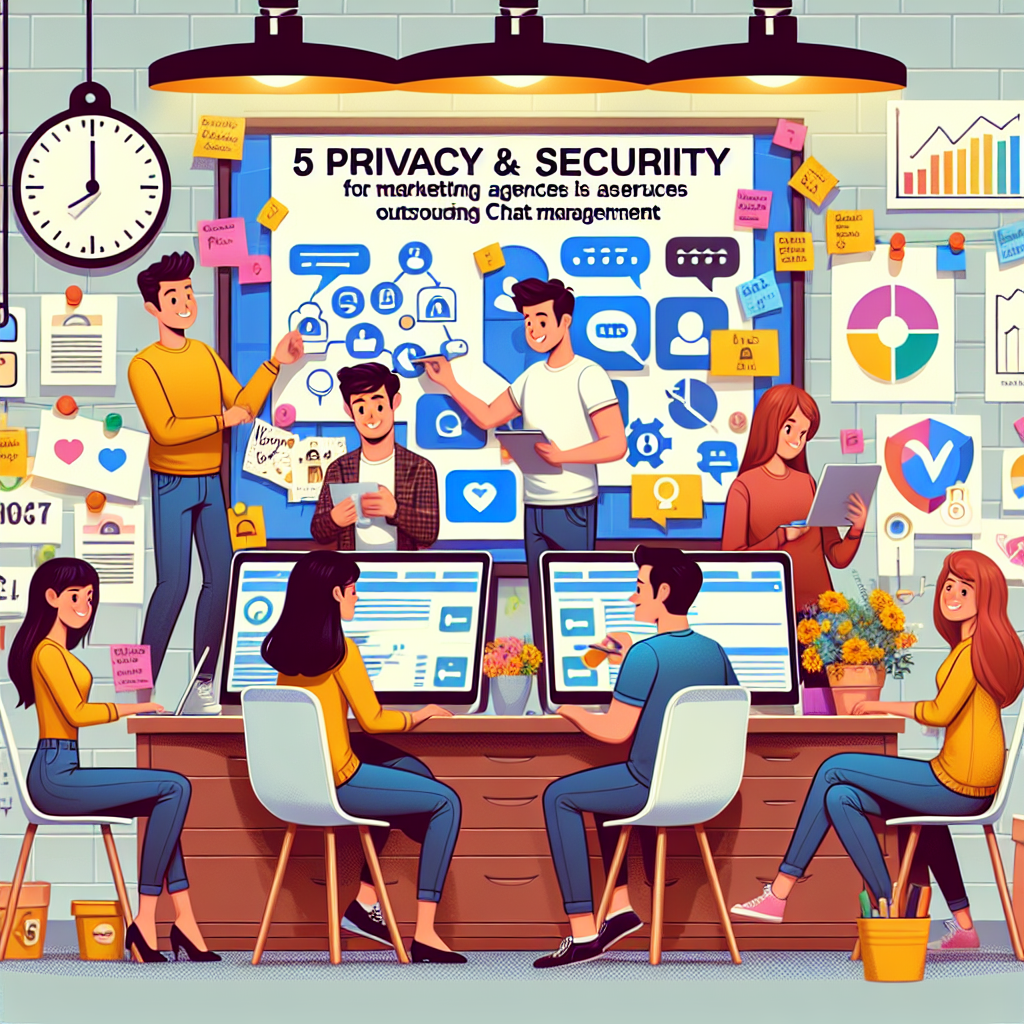 Illustration of Team managing social media messages from dashboard in a Wall with inspiration board / post-its setting, with a relaxed mood.