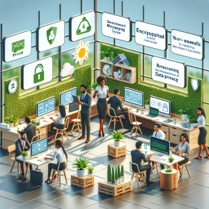 Illustration of Illustrated concept of omnichannel messaging in a eco-friendly office setting, with a happy mood.