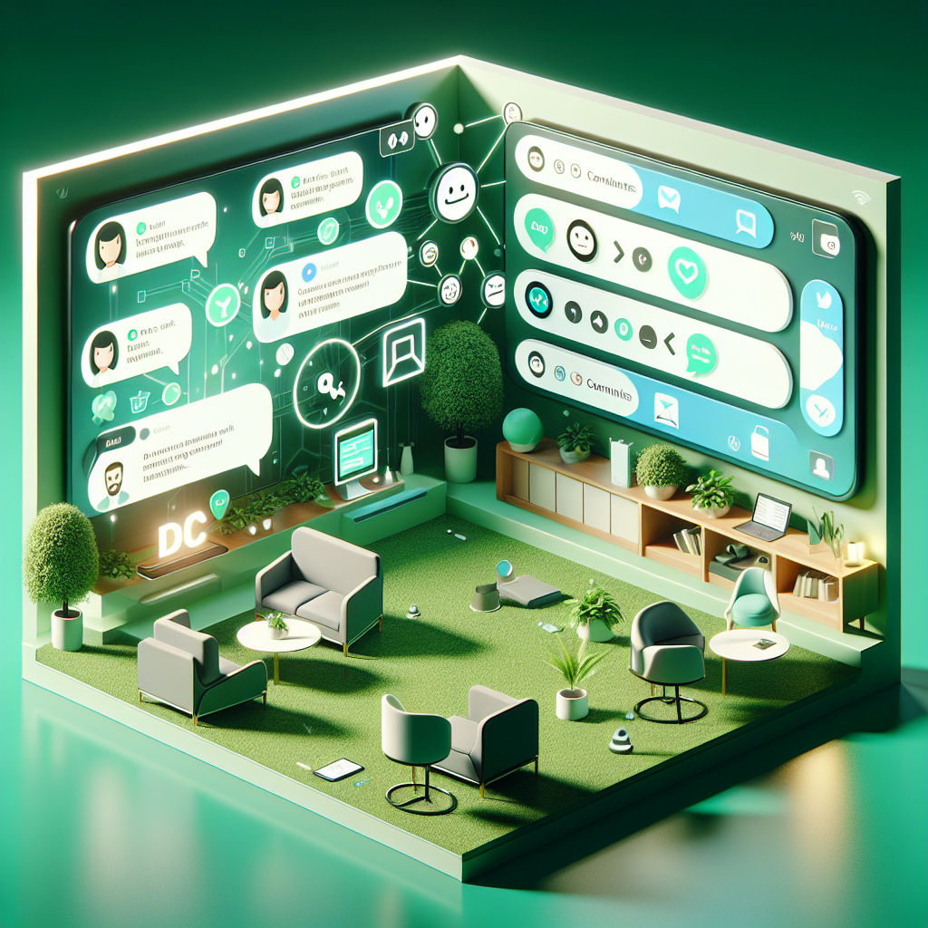 Illustration of Split screen with personal and work chats in a Green setting, with a relaxed mood.