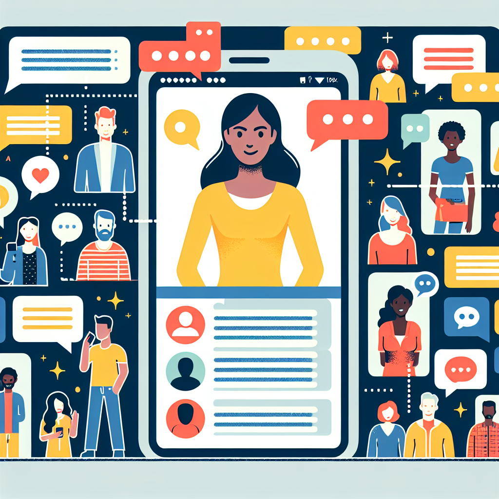 Illustration of user texting with multiple chat bubbles in a minimal app interface setting, with a focused mood.