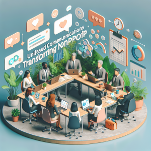 Illustration of Business team collaborating via messaging apps in a Desk with planner and plants setting, with a inspired mood.