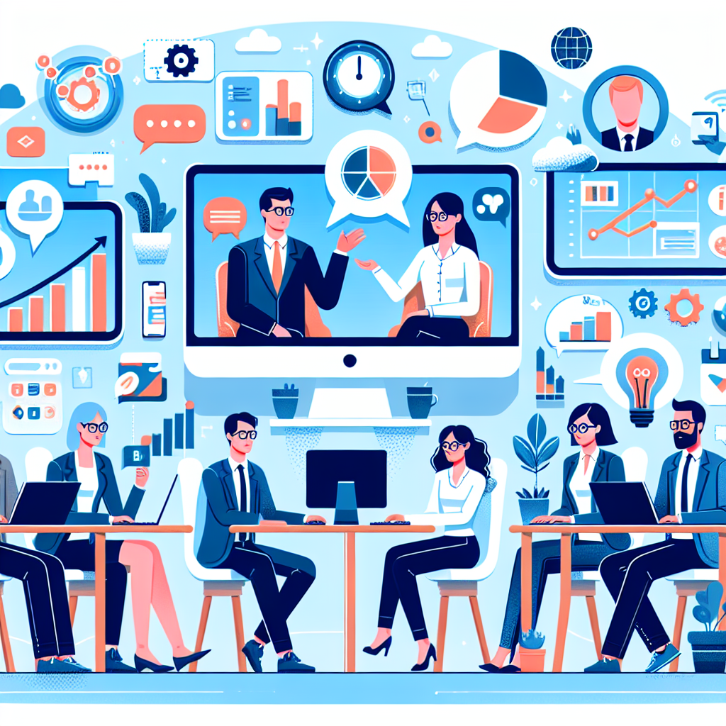 Illustration of Team on video call in a Home office setting, with a focused mood.