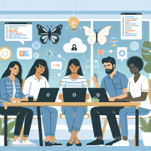 Illustration of Team on video call in a Home office setting, with a focused mood.