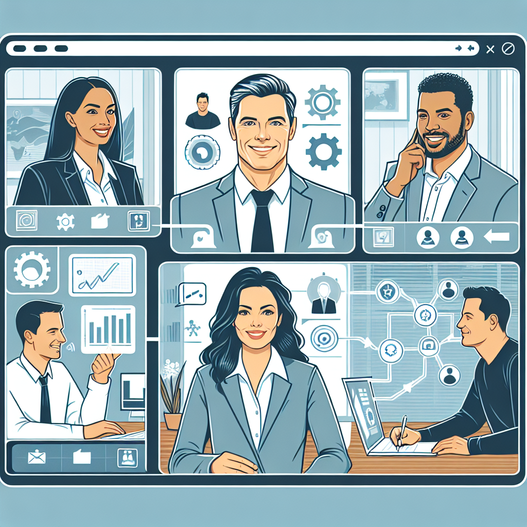 Illustration of Team on video call in a Home office setting, with a focused mood.
