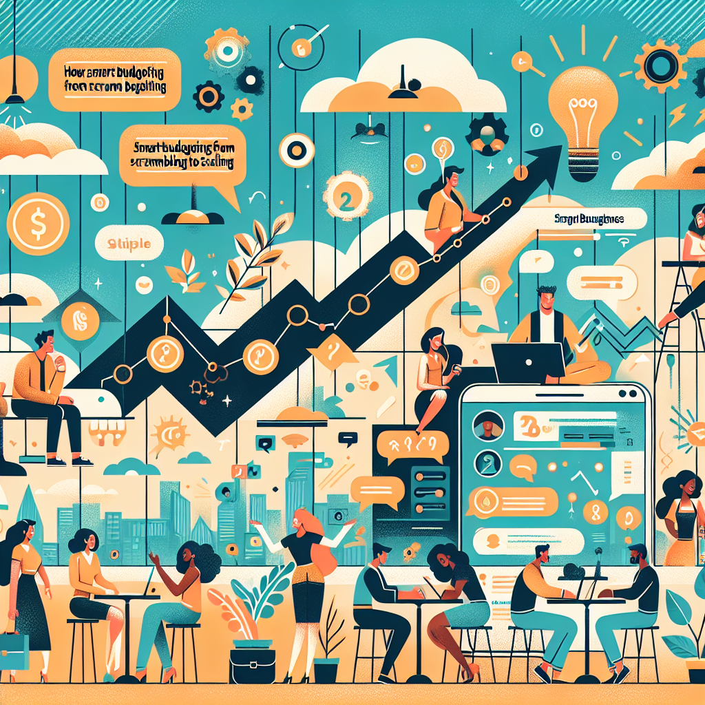 Illustration of Business team collaborating via messaging apps in a Café / Coffee shop setting, with a inspired mood.