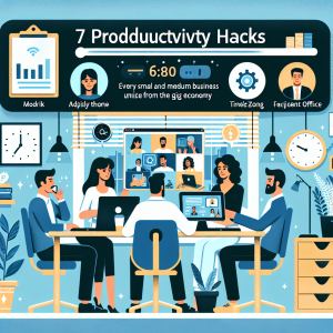 Illustration of Team on video call in a Home office setting, with a focused mood.