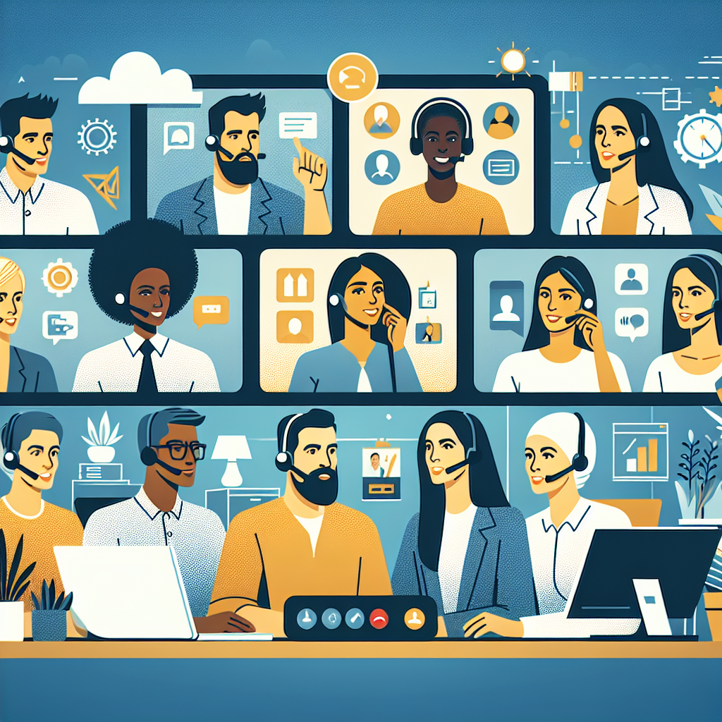 Illustration of Team on video call in a Home office setting, with a focused mood.