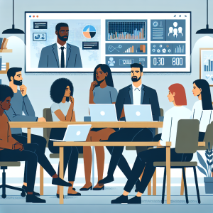 Illustration of Team on video call in a Home office setting, with a focused mood.