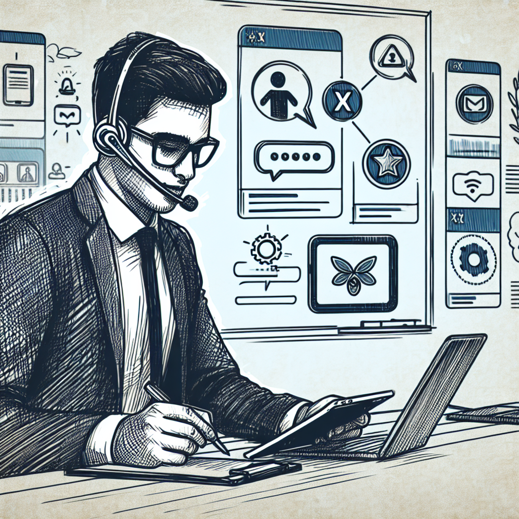 Illustration of Agent using XAPP interface with headset in a Whiteboard brainstorming area setting, with a determined mood.