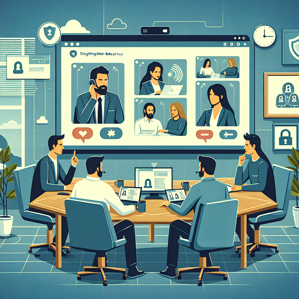 Illustration of Team on video call in a Home office setting, with a focused mood.