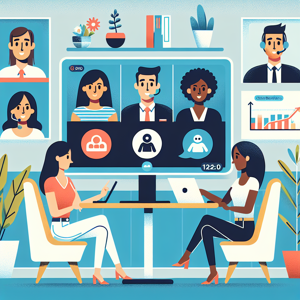 Illustration of Team on video call in a Home office setting, with a focused mood.