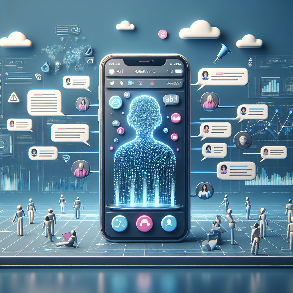 Illustration of Smartphone screen showing multiple chat apps open in a Virtual background with charts and data setting, with a inspired mood.