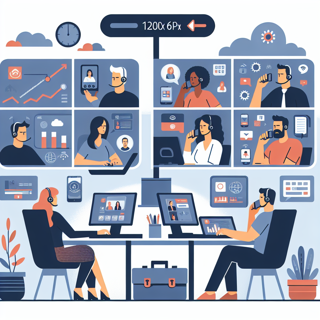 Illustration of Team on video call in a Home office setting, with a focused mood.