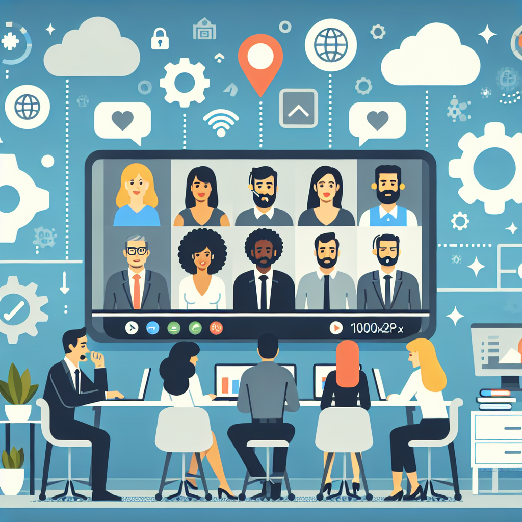 Illustration of Team on video call in a Home office setting, with a focused mood.