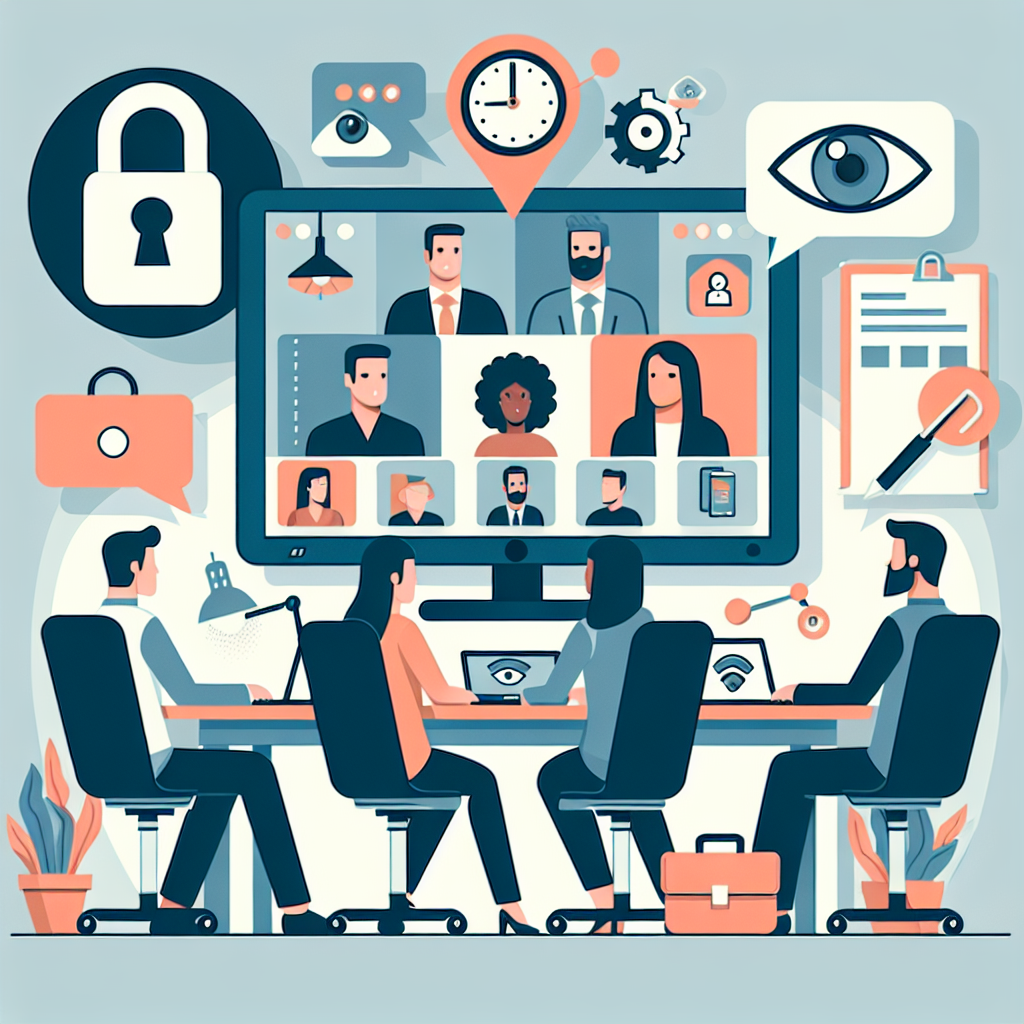 Illustration of Team on video call in a Home office setting, with a focused mood.