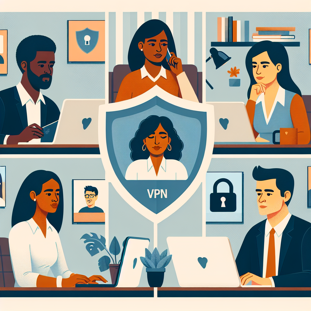 Illustration of Team on video call in a Home office setting, with a focused mood.