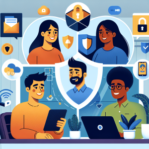 Illustration of Team on video call in a Home office setting, with a focused mood.