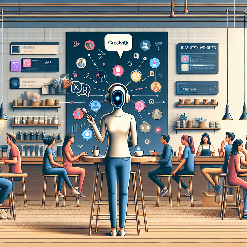 Illustration of Agent using XAPP interface with headset in a Café / Coffee shop setting, with a creative mood.