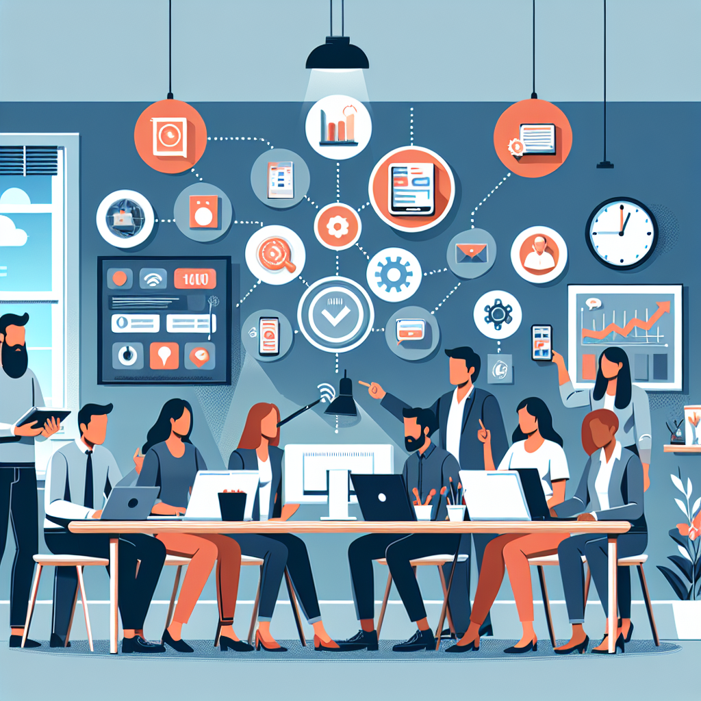 Illustration of Team on video call in a Home office setting, with a focused mood.