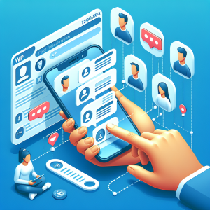 Illustration of hand holding phone with notifications in a minimal app interface setting, with a focused mood.