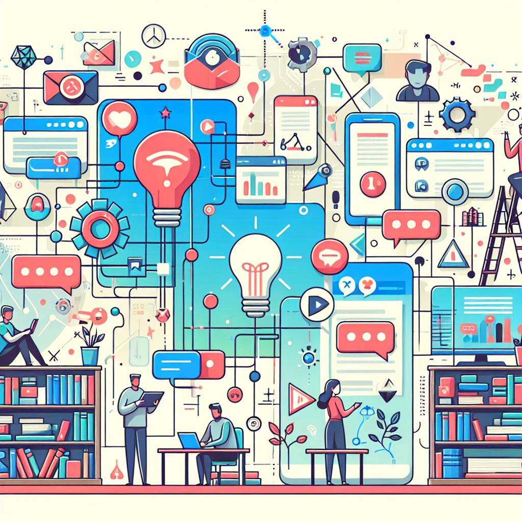 Illustration of Abstract background showing interconnected chat platforms in a Bookshelves and creative decor setting, with a inspired mood.