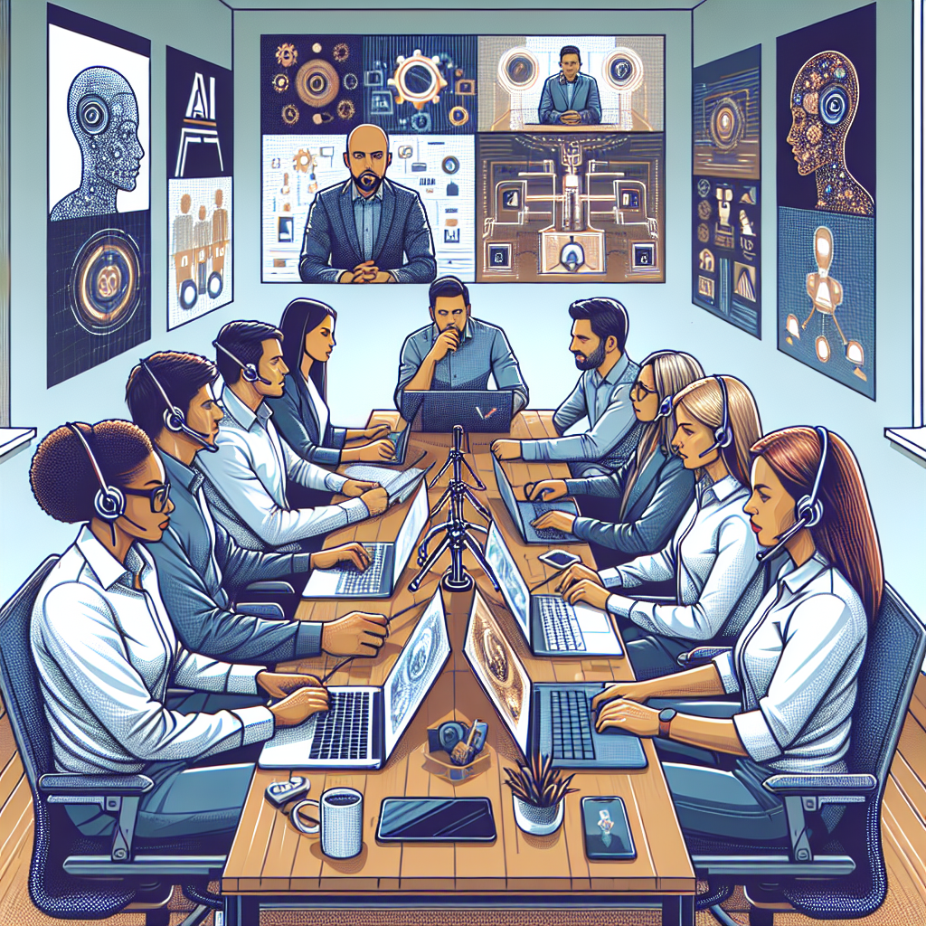 Illustration of Team on video call in a Home office setting, with a focused mood.