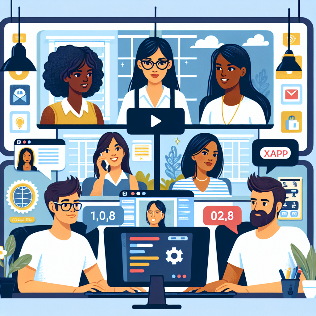 Illustration of Team on video call in a Home office setting, with a focused mood.