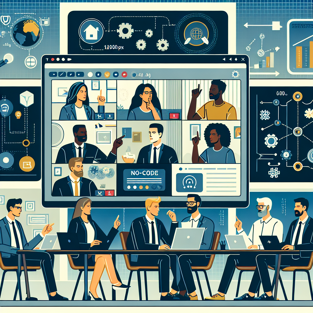 Illustration of Team on video call in a Home office setting, with a focused mood.