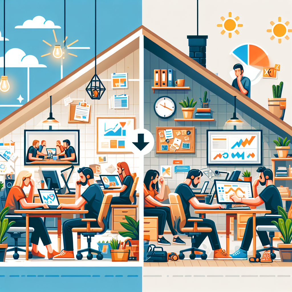 Illustration of Team on video call in a Home office setting, with a focused mood.