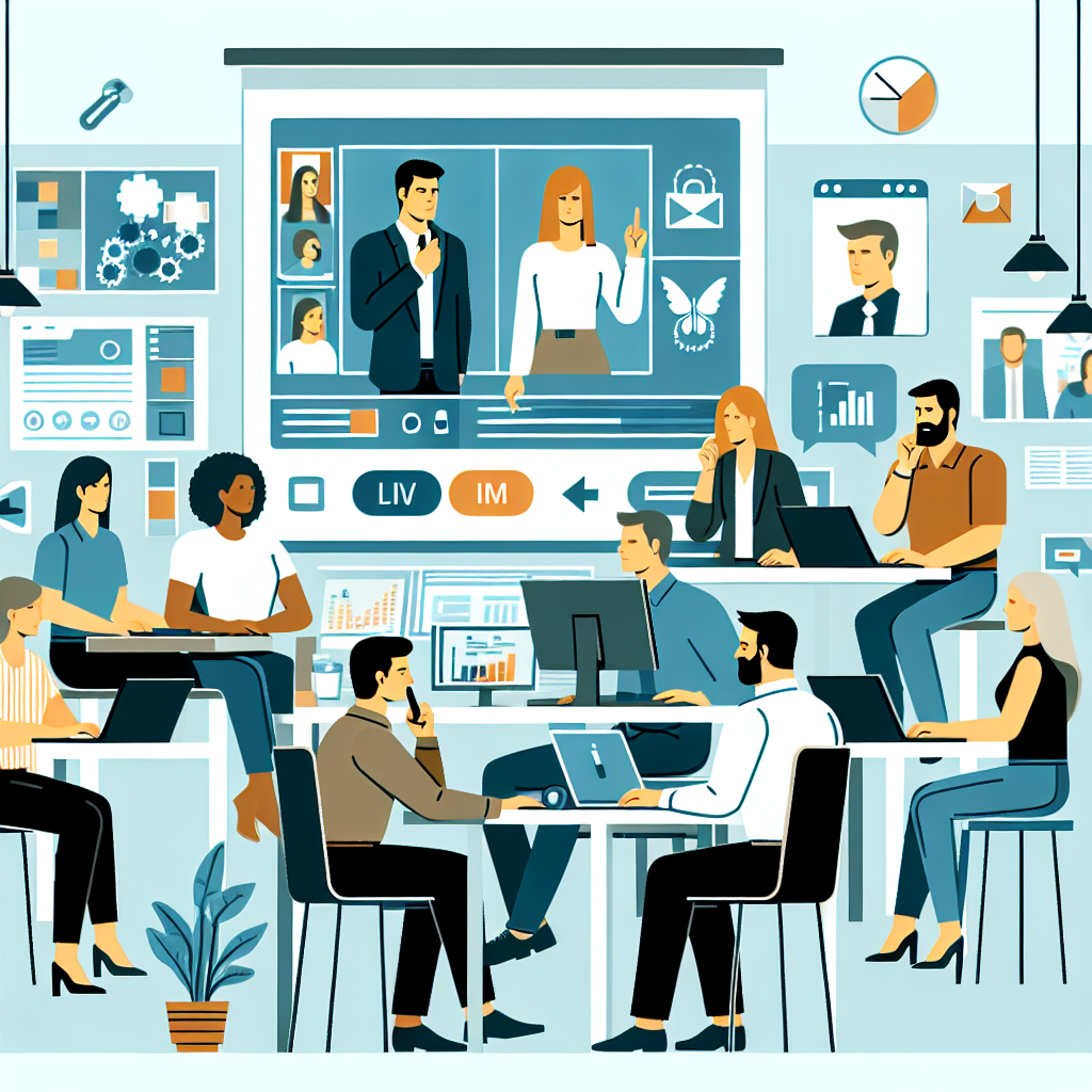 Illustration of Team on video call in a Home office setting, with a focused mood.