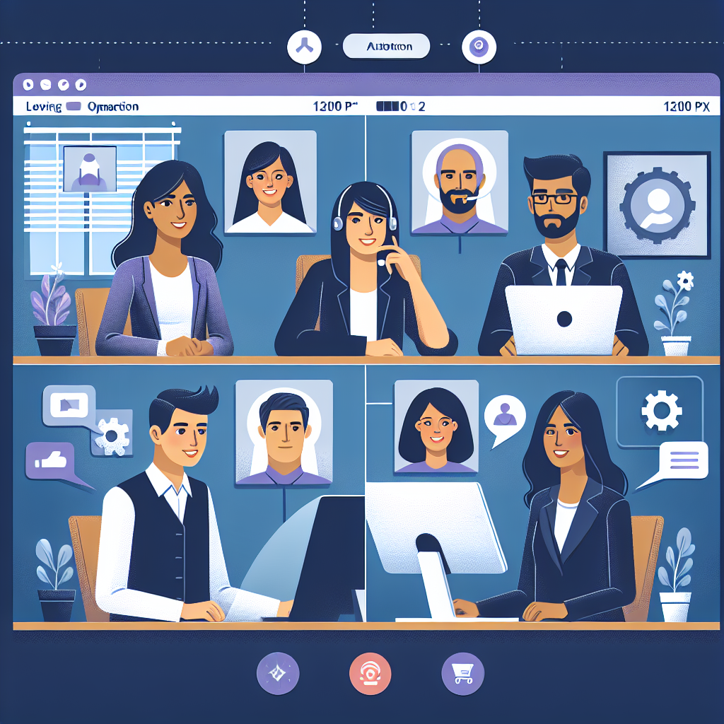Illustration of Team on video call in a Home office setting, with a focused mood.