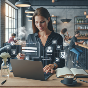 Illustration of Freelancer using laptop with messaging dashboard in a camera) setting, with a inspired mood.