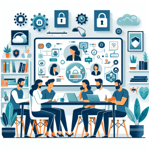 Illustration of Team on video call in a Home office setting, with a focused mood.