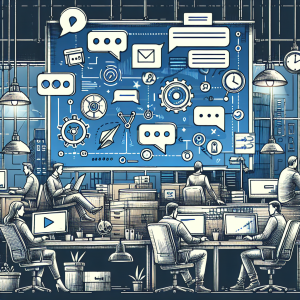 Illustration of private conversation interface demo in a modern workspace setting, with a relaxed mood.