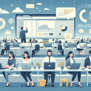 Illustration of laptop displaying unified inbox in a modern workspace setting, with a focused mood.