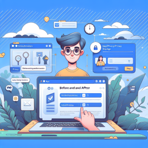 Illustration of laptop displaying unified inbox in a clean digital dashboard setting, with a determined mood.