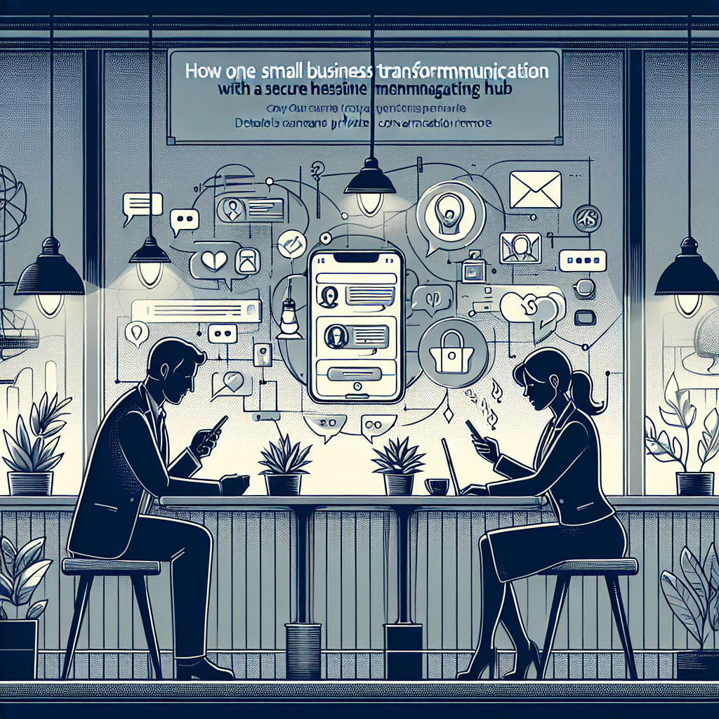 Illustration of private conversation interface demo in a coffee shop setting setting, with a determined mood.
