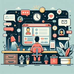 Illustration of virtual phone number concept on screen in a home office desk setting, with a inspired mood.