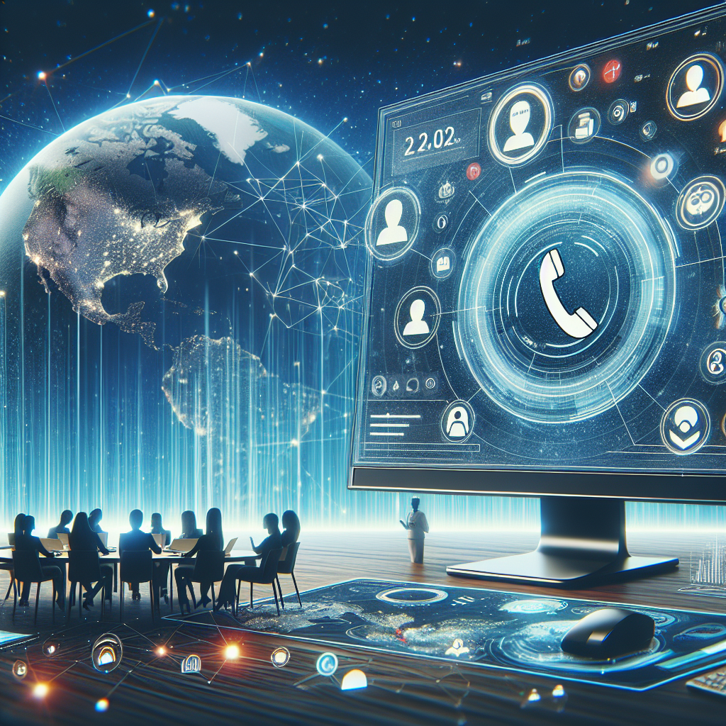 Illustration of virtual phone number concept on screen in a global network map setting, with a inspired mood.