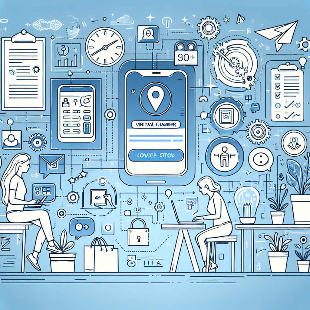 Illustration of virtual phone number concept on screen in a minimal app interface setting, with a relaxed mood.