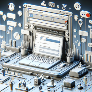 Illustration of laptop displaying unified inbox in a clean digital dashboard setting, with a inspired mood.