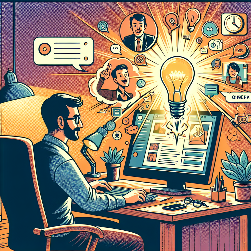 Illustration of private conversation interface demo in a home office desk setting, with a inspired mood.