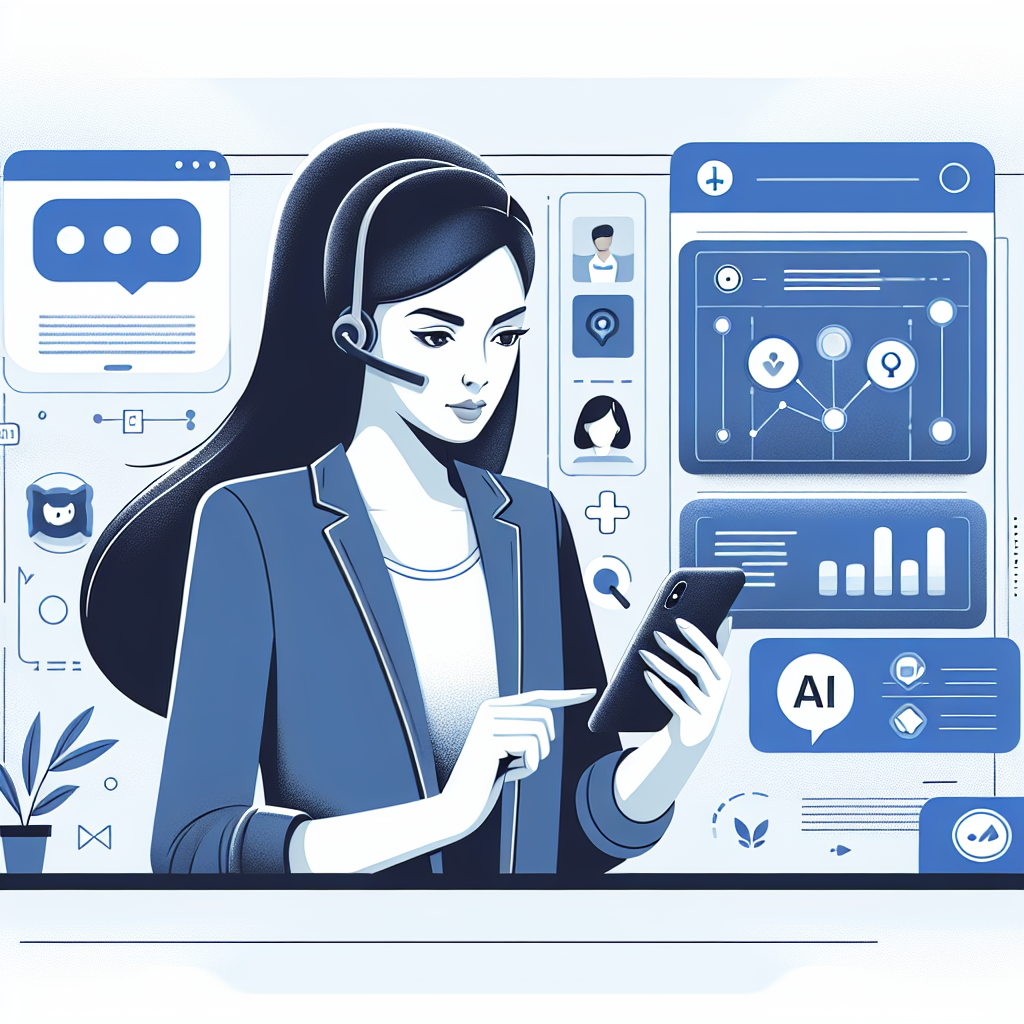 Illustration of support agent using app in a clean digital dashboard setting, with a determined mood.