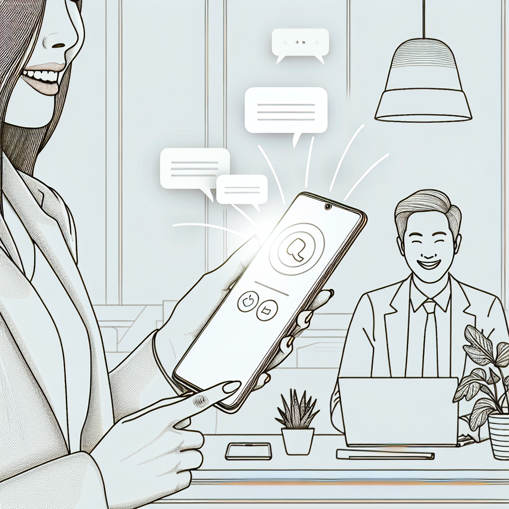 Illustration of hand holding phone with notifications in a home office desk setting, with a inspired mood.