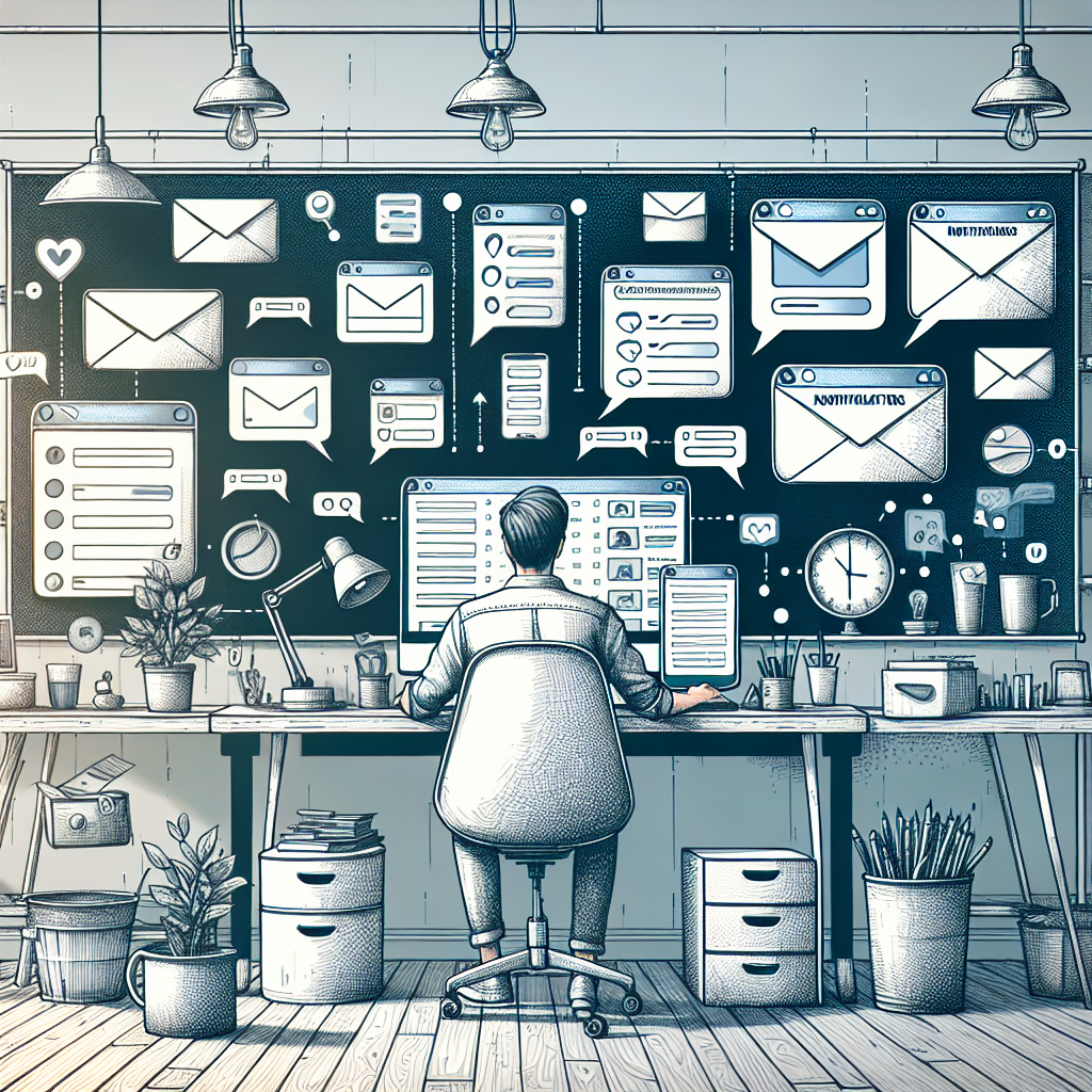 Illustration of person managing messages from devices in a home office desk setting, with a relaxed mood.