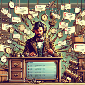 Illustration of support agent using app in a home office desk setting, with a creative mood.