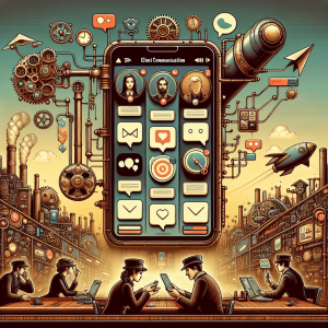 Illustration of smartphone with messaging apps open in a minimal app interface setting, with a focused mood.