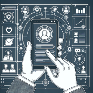 Illustration of hand holding phone with notifications in a clean digital dashboard setting, with a determined mood.