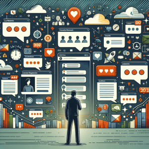 Illustration of user texting with multiple chat bubbles in a clean digital dashboard setting, with a determined mood.